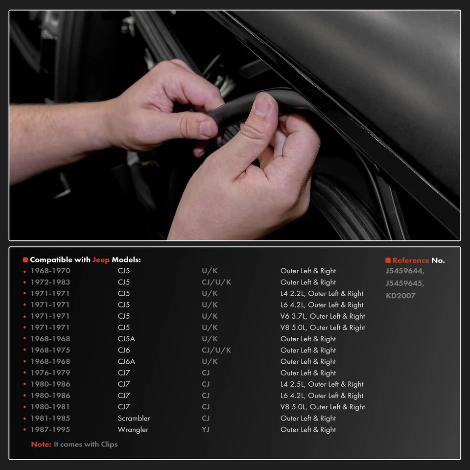 2x Vedação de tira meteorológica externa esquerda e direita raspador de janela para Jeep Wrangler CJ5 CJ6 - Imagem 2 de 4
