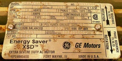 GE, GENERAL ELECTRIC, AC MOTOR, 5KS364SS308D9, E9124, 40 HP