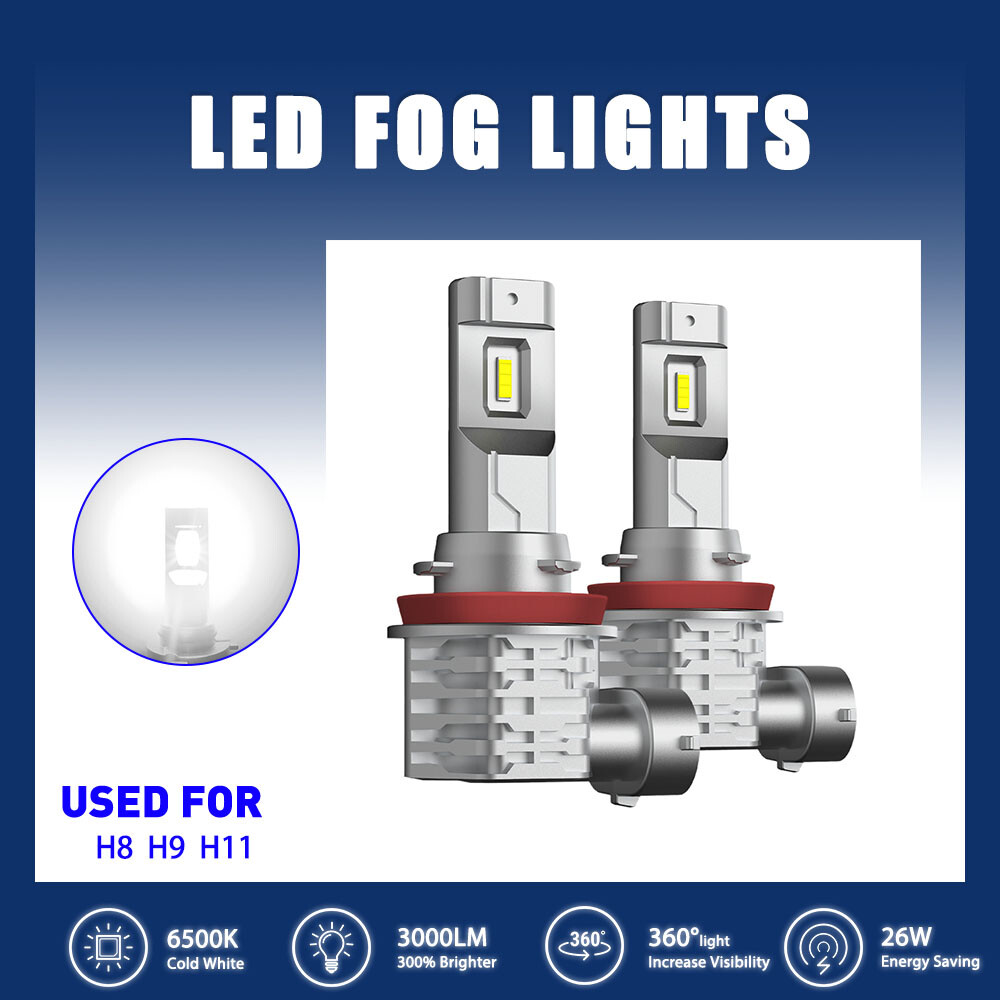 New Car H8 H9 H11 LED Front Fog Light Bulbs White 6500K Kit Bright Canbus 2pcs
