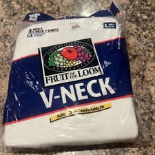 Vintage 1996 Fruit of the Loom 3 pack of blank white vneck shirt tshirt 90s Lg