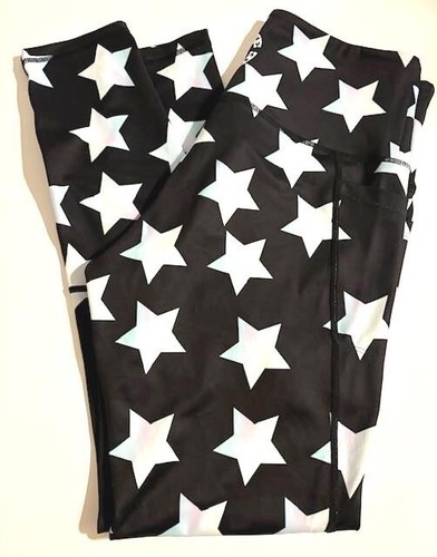 FMFM Full Length Legging Pants XL Stars black white hint of red Feed Me Fight Me
