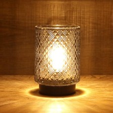 Battery Operated Lamp with Timer, Small Table Lamp with LED Bulb, Glass Cordl...