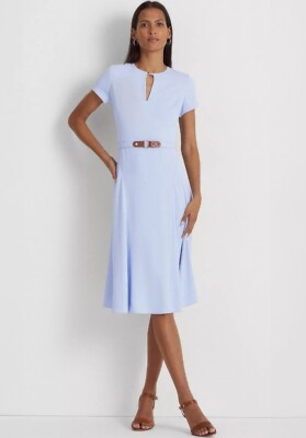 Lauren Ralph Lauren Womens Georgette Keyhole Fit & Flare Dress Blue 16