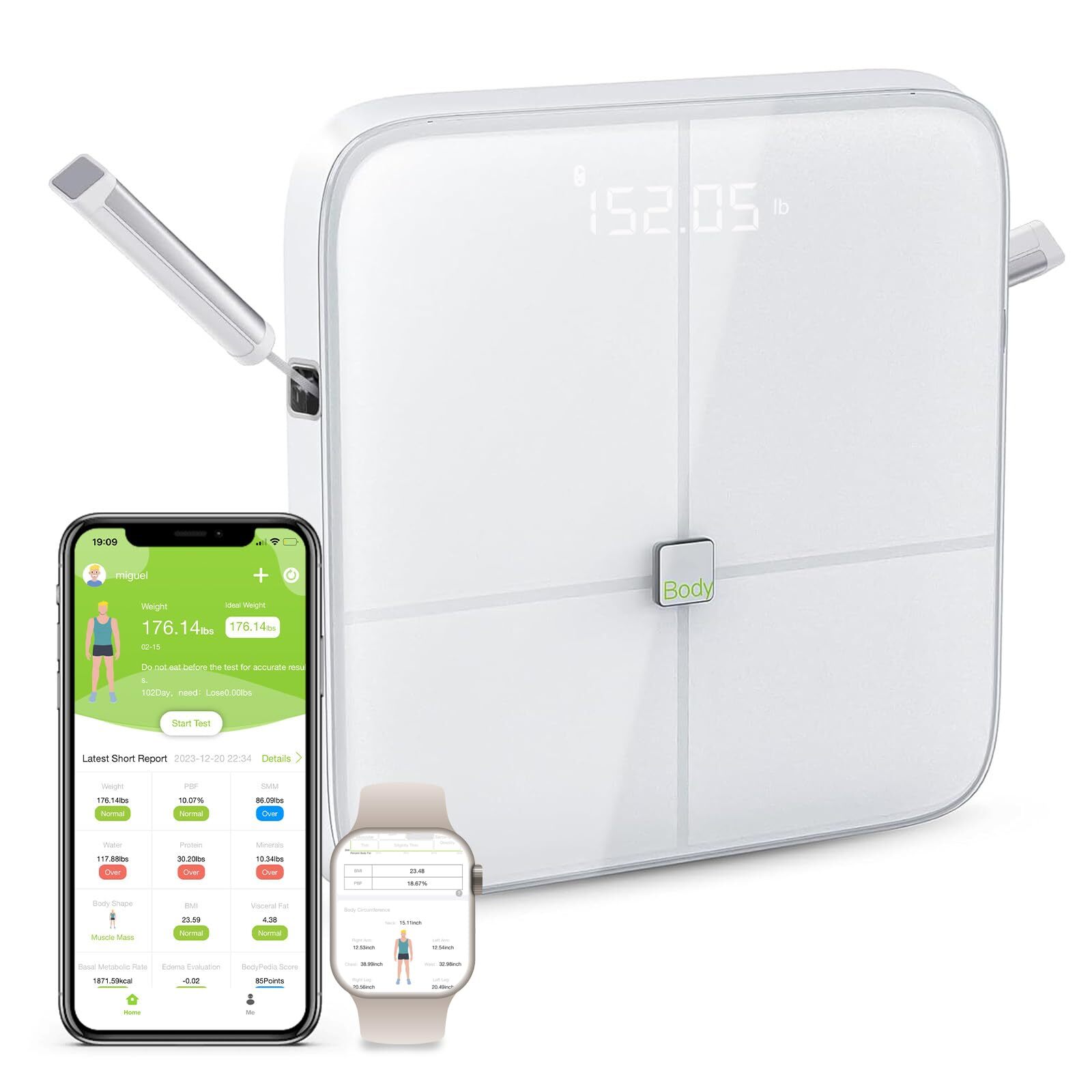 Scale for Body Weight and Fat Percentage Body Circumference 8 Electrodes High...