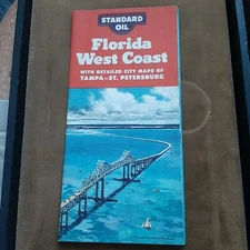 1955 Standard Oil Florida West Coast Vintage Road Map /Sunshine Skyway on Cover