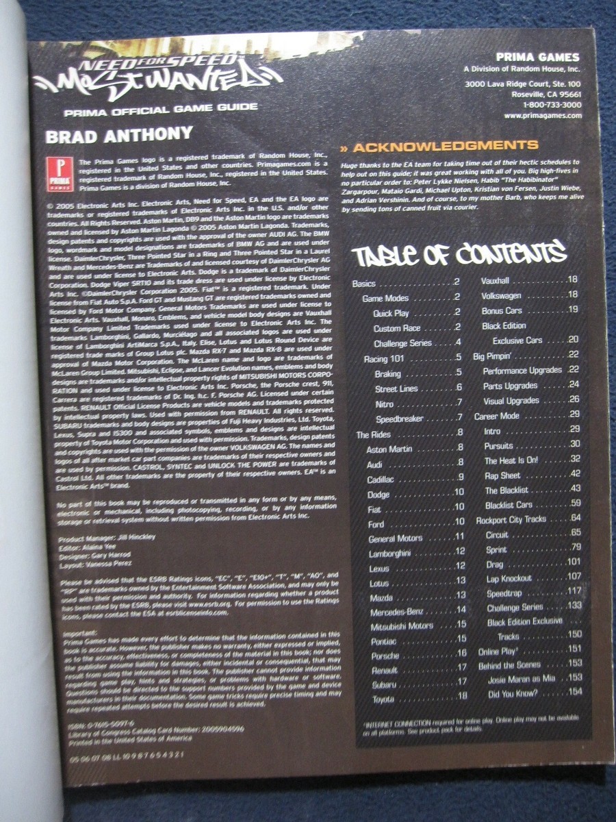 Need for Speed: Most Wanted (Prima Official Game Guide) Anthony