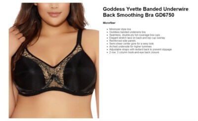Goddess Yvette Banded Underwire Back Smoothing Bra----36H