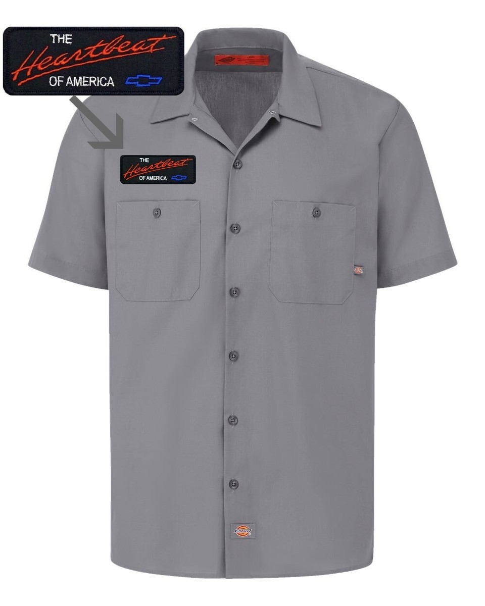 CHEVROLET Retro Patch DICKIES Short Sleeve Work Shirt Heartbeat of