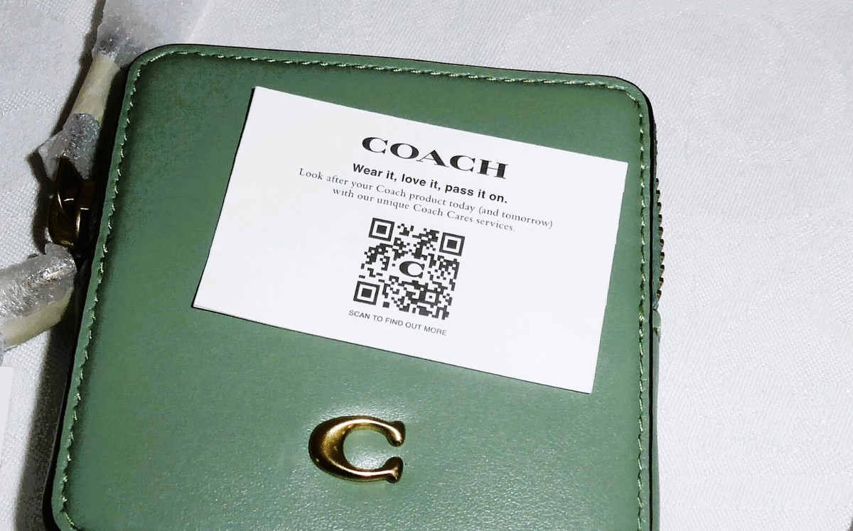 Coach Small Chain Leather Wristlet Brass/Soft Green 3 3/4