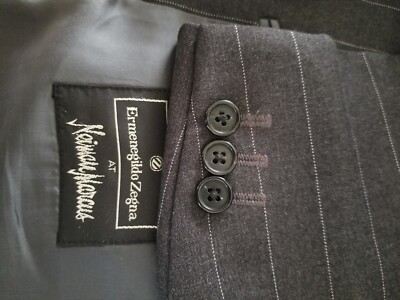 Vtg E. Zegna Charcoal Gray Flannel Stripe 46R Double Breasted Coat Blazer Jacket