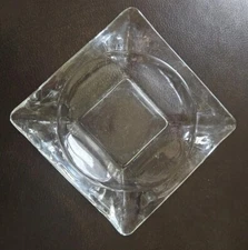 Vintage Square Clear Glass Ashtray Cigar Cigarette Heavy 6''