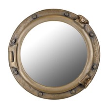 20" Antique Brass Finish Porthole Mirror Nautical Round Wall Mount Hanging Port