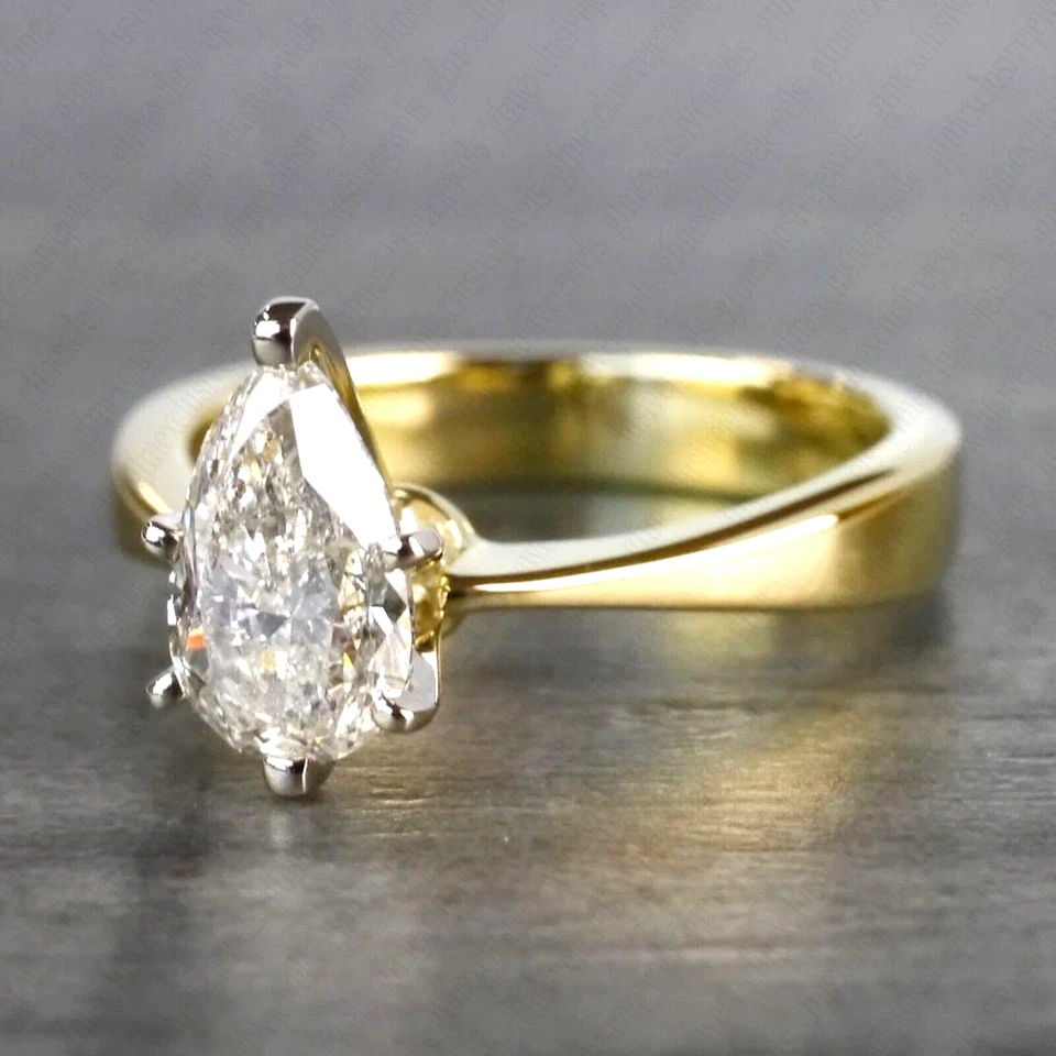 Anillo de compromiso de diamantes cultivados en laboratorio IGI 1,60 quilates corte pera F VS1 en oro de dos tonos de 14 k Foto 3 de 4