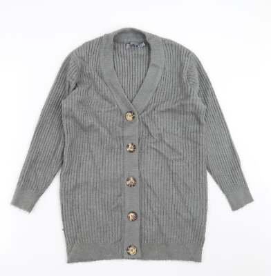 b.young Damen Strickjacke grau V-Ausschnitt Acrylmischung Größe M