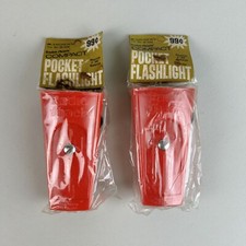 Lot of 2 Vintage Radio Shack Mini Red Plastic Pocket Flash Lights New Old Stock