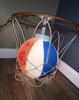 Vintage Harlem Globetrotters Basketball Hoop Hanging Lamp Light Ball Rim & Net