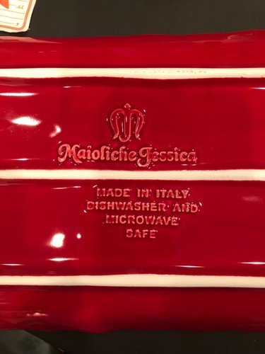 Maioliche Jessica RENTIER & BÄUME rot 12" Weihnachten Tablett Platte Italien -- Neu mit Etikett - Bild 5 von 5