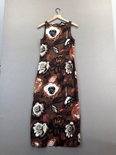Vintage Blue Womens Brown Midi Dress Floral Halter Neck Sleeveless Size 7/8 "