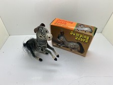 Vintage Clockwork Wind-Up Jumping Zebra Tin Litho Toy & Instructions - No Key