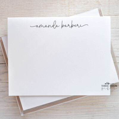 Personalized Script A2 Flat Blank Note Card Set of 12 w/Envelopes