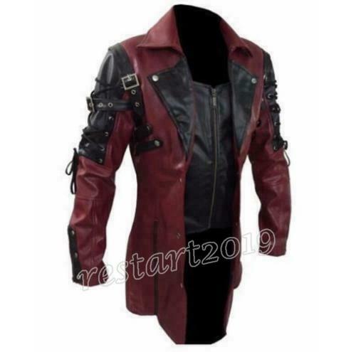 Abrigo de longitud media para hombre talla grande abrigo de cuero calce ajustado - Imagen 1 de 12