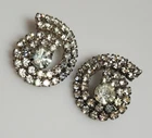 Vintage Clear Rhinestone Stud Earrings Spiral Shaped Retro Costume Jewelry
