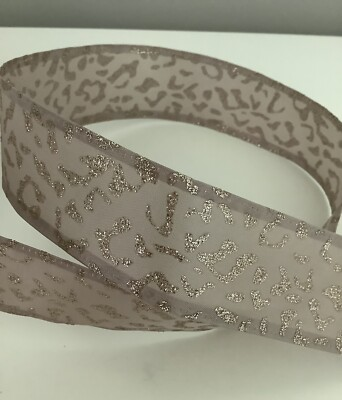 #ad #ad 5 yds. LEOPARD PRINT TAUPE amp; GOLD WIRE EDGE RIBBON 1 1 2quot; Wide $3.99