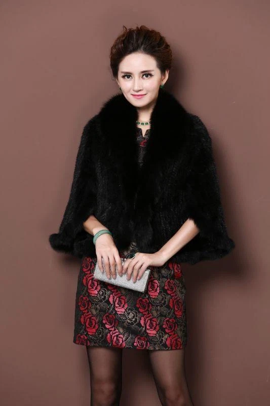 100% Real lavender Knitted Mink Fur Fox Collar Cape Stole Shawl Scarf Coat R957 - Image 3 of 4