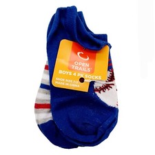 4 Pairs Open Trails Little Boys Baseball Theme No Show Socks-Shoe Size 7-3