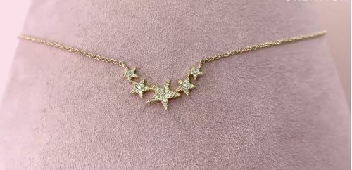 Diamond Star Necklace 14K White Gold Womens Pendant Charm Round Cut 0.11 TCW - Picture 3 of 4