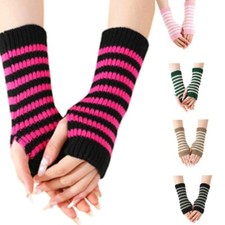 1pair Fashion Colorblocks Stripes Gloves Unisex Warm Mittens Soft Acrylic Gloves