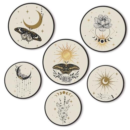 6 Pieces Boho Plant Wall Art Print Set Boho Wooden Wall Print Neutral Vintage