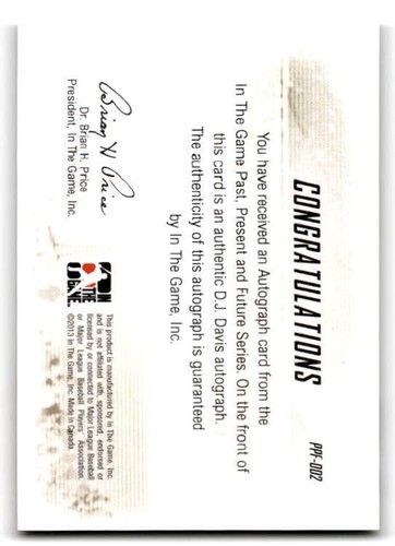 2014 ITG Past Present Future AUTO #PPFDD2 D.J. Davis (ref 207853) - Picture 2 of 2