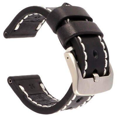 New 26mm NEW COW Leather Strap Black Watch Band for PANERAI Pam White P