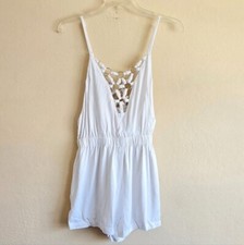 Millau White Circle Cage Detail Chain Link Neckline Romper Size Small NWT