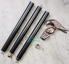 Antique Raven Crow Skull Head Handle Vintage Wooden Walking Stick Nautical Cane