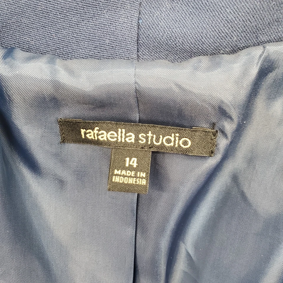 Blazer Rafaella Studio para mujer 14 azul marino forrado cuello cascada gancho y ojo delantero Foto 3 de 4