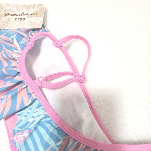 Tommy Bahama Bikini Swimsuit Girls Size 5 Blue/Pink Ruffle UPF50 Tropical Pastel - Picture 4 of 12