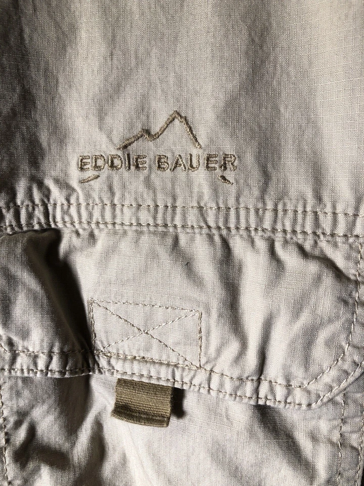Eddie Bauer Mens XL Linen Blend Shirt Short Sleeve Button Down Pockets Tan - Image 3 of 4