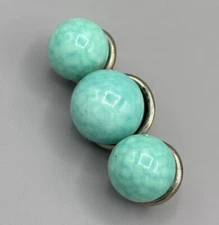 VTG Lg Peking Glass Brooch Sea Green Antique Safety C Clasp Silver Tone France