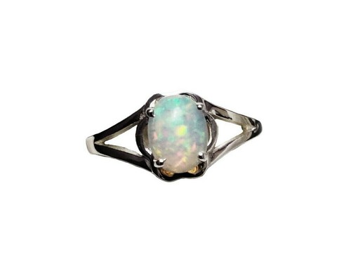 Silver Opal Engagement Ring 5x7 mm oval 