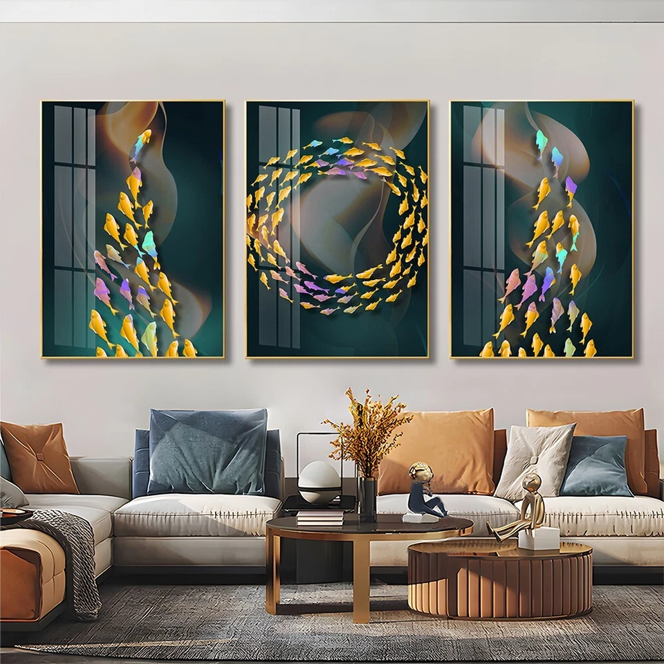 Stunning 3-Piece Crystal Porcelain Paintings | Elegant Home Decor - image 2 of 4