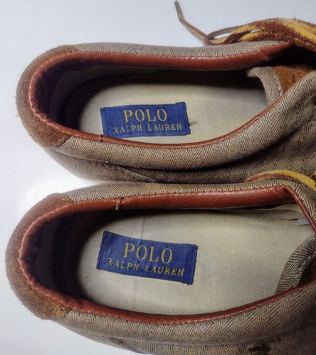 Polo Ralph Lauren Vaughn Sneakers Sz 10.5D Herringbone Leather Laces Pony Preppy - Picture 6 of 8