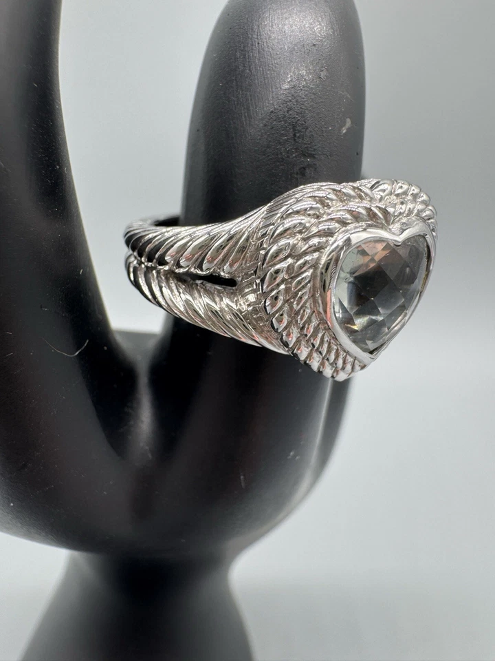 Anillo Judith Ripka Plata de Ley 925 Azul/Gris Espinela Corazón Doble Cuerda Talla 8 Foto 4 de 4