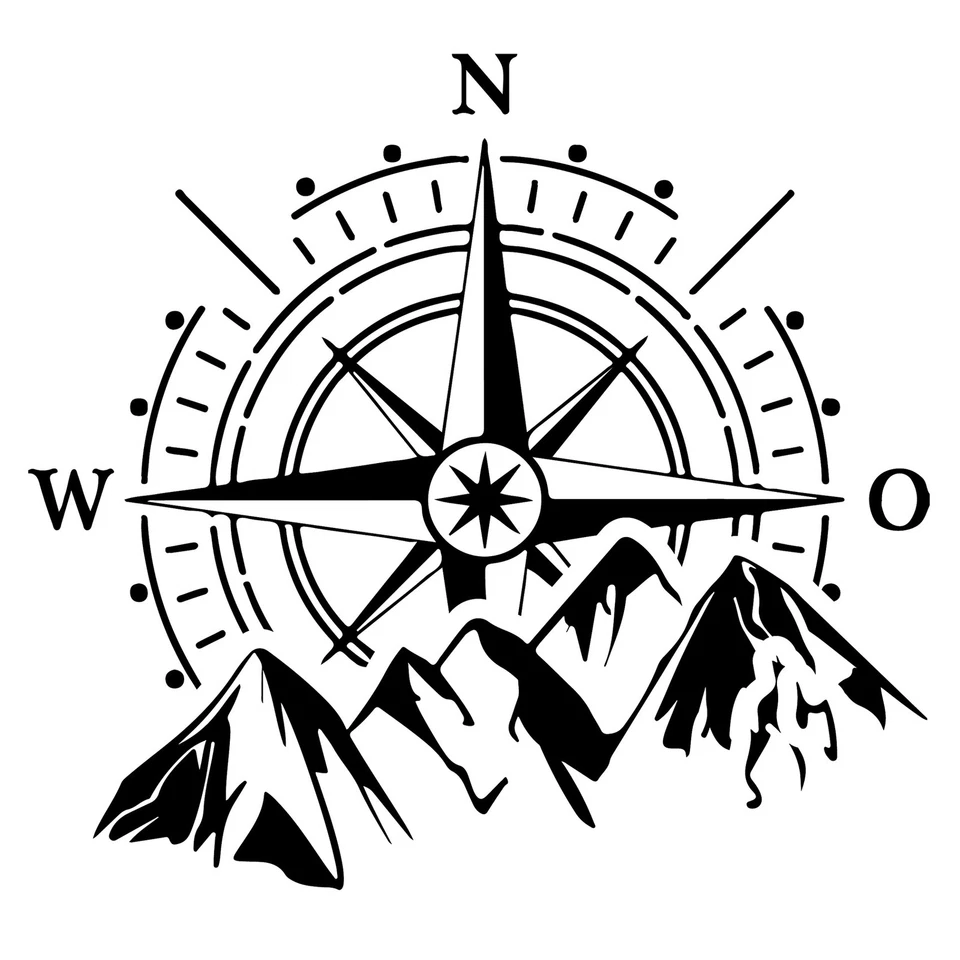 Aufkleber Set Kompass & Berge 60x56cm Windrose Sticker Auto Wohnwagen KX072 - Bild 2 von 4