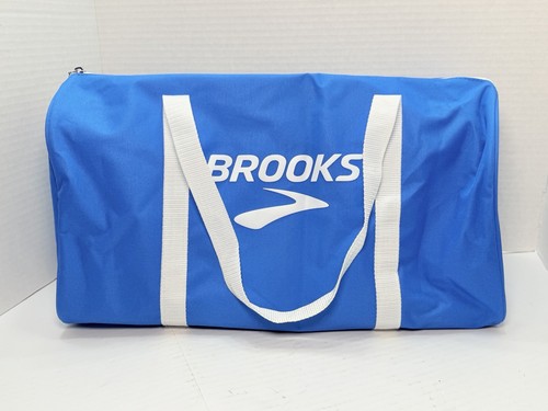 Brooks Running Blue Duffel Bag 18x10x7 White Logo Zipper Gym Travel Gear Tote - 第 3/11 張圖片