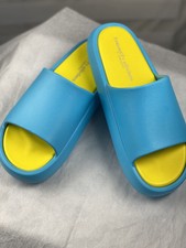 J/Slides Turquoise Yellow Eva Squish Beach Slides Size 9 NWB