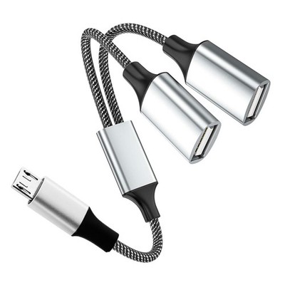 Short Micro USB to USB A Splitter, Micro USB Male to Dual USB A Female OTG Ad...