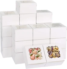 120Pcs White Bakery Boxes, 4X4X2.5 Inch Cookie Boxes with Window for Small Cake,
