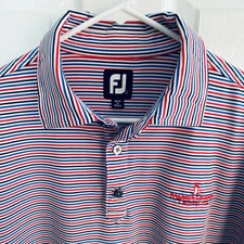 Footjoy Shirt Mens Polo Large Red White Blue Flag USA Colors Stripe Performance